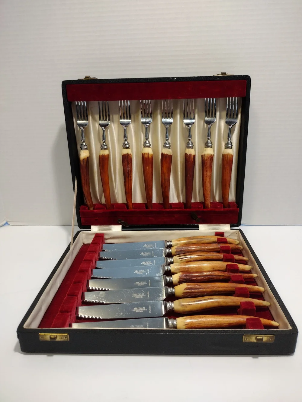 Taylor Witness Sheffield England Vintage Antler Knife & Fork Set